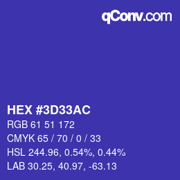 Color code: HEX #3D33AC | qconv.com