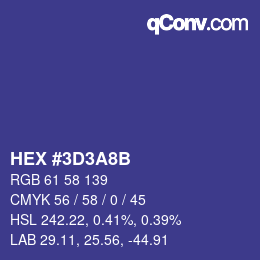 Color code: HEX #3D3A8B | qconv.com