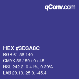 Farbcode: HEX #3D3A8C | qconv.com