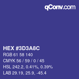 Color code: HEX #3D3A8C | qconv.com