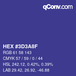 Color code: HEX #3D3A8F | qconv.com