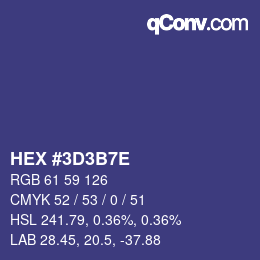 Color code: HEX #3D3B7E | qconv.com