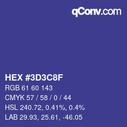 Color code: HEX #3D3C8F | qconv.com