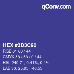 Color code: HEX #3D3C90 | qconv.com