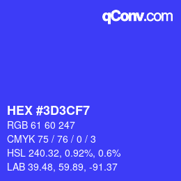 Color code: HEX #3D3CF7 | qconv.com