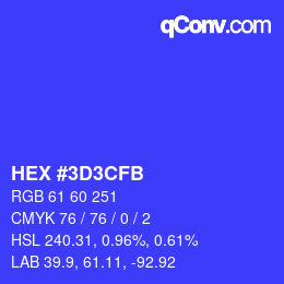 Color code: HEX #3D3CFB | qconv.com