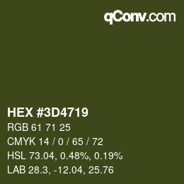 カラーコード: HEX #3D4719 | qconv.com