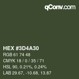 Color code: HEX #3D4A30 | qconv.com
