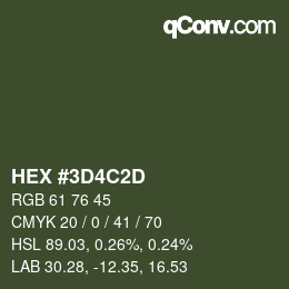 Color code: HEX #3D4C2D | qconv.com