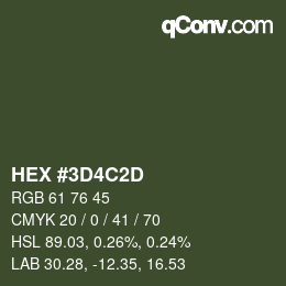 Color code: HEX #3D4C2D | qconv.com