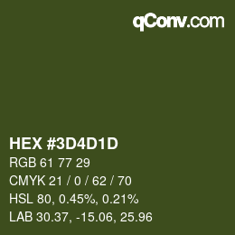 Color code: HEX #3D4D1D | qconv.com