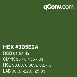 颜色代码: HEX #3D5E2A | qconv.com