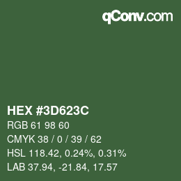 Color code: HEX #3D623C | qconv.com