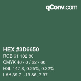 颜色代码: HEX #3D6650 | qconv.com