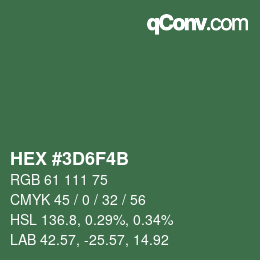 カラーコード: HEX #3D6F4B | qconv.com
