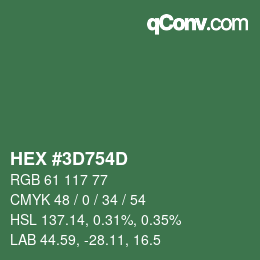 Color code: HEX #3D754D | qconv.com