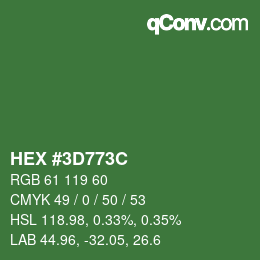 Color code: HEX #3D773C | qconv.com