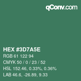 Color code: HEX #3D7A5E | qconv.com
