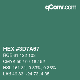 カラーコード: HEX #3D7A67 | qconv.com