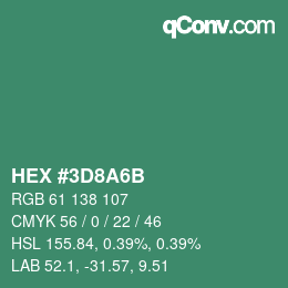 Color code: HEX #3D8A6B | qconv.com