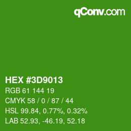 颜色代码: HEX #3D9013 | qconv.com