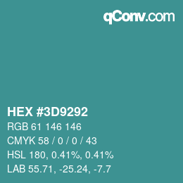 Farbcode: HEX #3D9292 | qconv.com