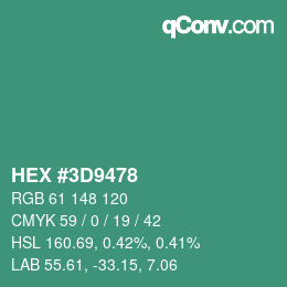 カラーコード: HEX #3D9478 | qconv.com