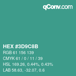 Color code: HEX #3D9C8B | qconv.com