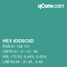 Color code: HEX #3D9C8D | qconv.com