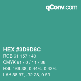 Color code: HEX #3D9D8C | qconv.com