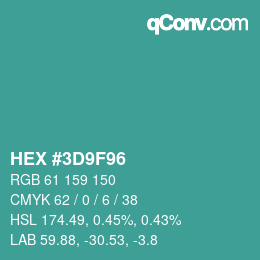 Farbcode: HEX #3D9F96 | qconv.com