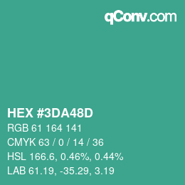 カラーコード: HEX #3DA48D | qconv.com