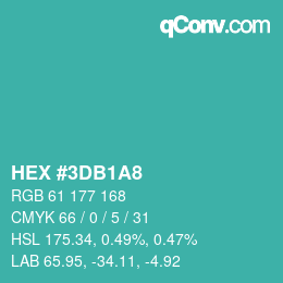 カラーコード: HEX #3DB1A8 | qconv.com