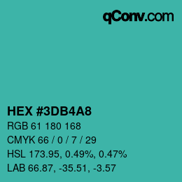カラーコード: HEX #3DB4A8 | qconv.com