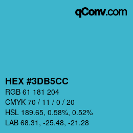 カラーコード: HEX #3DB5CC | qconv.com