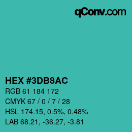 Color code: HEX #3DB8AC | qconv.com