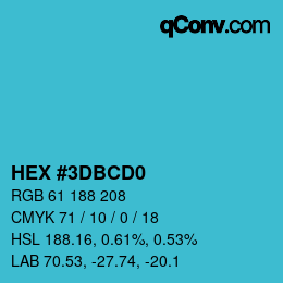 カラーコード: HEX #3DBCD0 | qconv.com