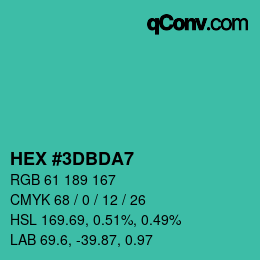 颜色代码: HEX #3DBDA7 | qconv.com