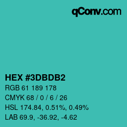 颜色代码: HEX #3DBDB2 | qconv.com