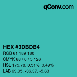 颜色代码: HEX #3DBDB4 | qconv.com