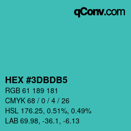 颜色代码: HEX #3DBDB5 | qconv.com