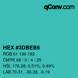 Color code: HEX #3DBEB6 | qconv.com