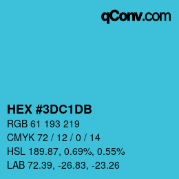 颜色代码: HEX #3DC1DB | qconv.com