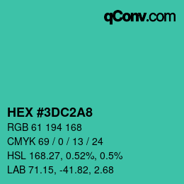颜色代码: HEX #3DC2A8 | qconv.com