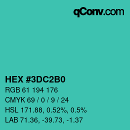 颜色代码: HEX #3DC2B0 | qconv.com