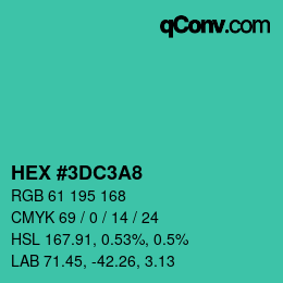カラーコード: HEX #3DC3A8 | qconv.com