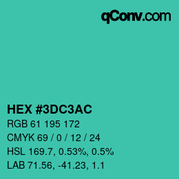 カラーコード: HEX #3DC3AC | qconv.com