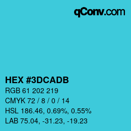 カラーコード: HEX #3DCADB | qconv.com