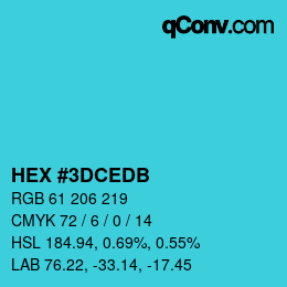 カラーコード: HEX #3DCEDB | qconv.com