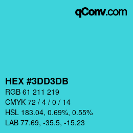カラーコード: HEX #3DD3DB | qconv.com